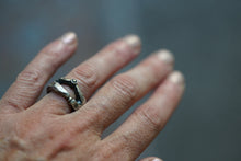 Load image into Gallery viewer, In Deep - Cavern ring size 7.5 - Lost Wax Carved with 3mm Cornflower blue Montana Sapphire
