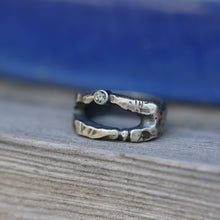 Load image into Gallery viewer, In Deep - Cavern ring size 7.5 - Lost Wax Carved with 3mm Cornflower blue Montana Sapphire
