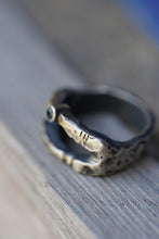 Load image into Gallery viewer, In Deep - Cavern ring size 7.5 - Lost Wax Carved with 3mm Cornflower blue Montana Sapphire
