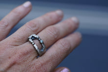 Load image into Gallery viewer, In Deep - Cavern ring size 8 - Lost Wax Carved with 3mm Teal blue Montana Sapphire
