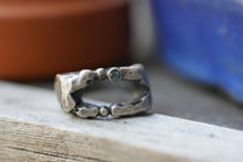 Load image into Gallery viewer, In Deep - Cavern ring size 8 - Lost Wax Carved with 3mm Teal blue Montana Sapphire
