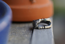 Load image into Gallery viewer, In Deep - Cavern ring size 8 - Lost Wax Carved with 3mm Teal blue Montana Sapphire
