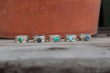 Load image into Gallery viewer, Size 9.5 Mixed Metal Fatty Stacks with Green Emerald Valley Turquoise- set of 5 - OOAK
