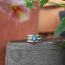 Load image into Gallery viewer, Size 9 Mixed Metal Fatty Stacks with Oval Labradorite - set of 5 - OOAK
