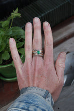 Load image into Gallery viewer, Size 9.5 Mixed Metal Fatty Stacks with Green Emerald Valley Turquoise- set of 5 - OOAK
