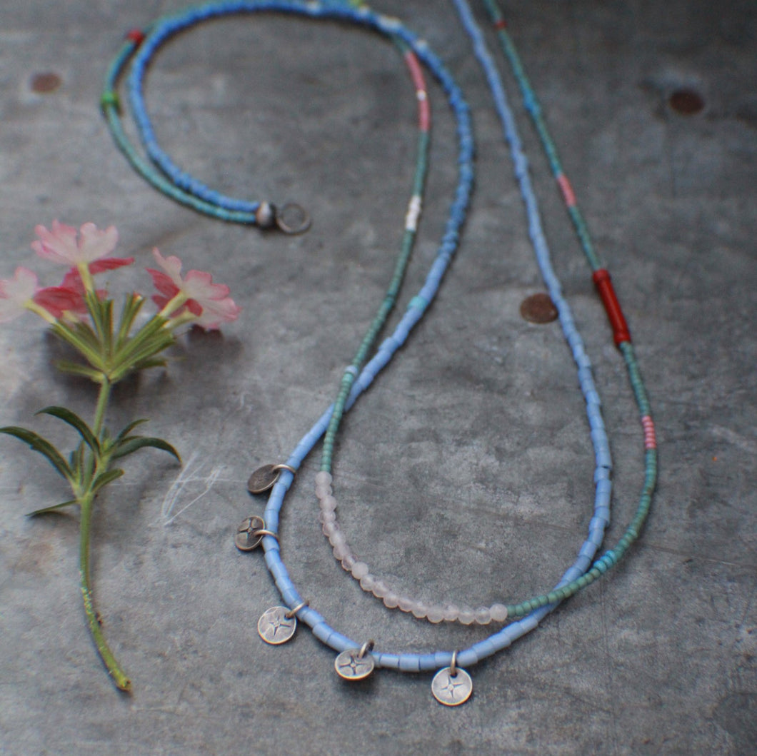 Long Beaded double necklace in Blues!