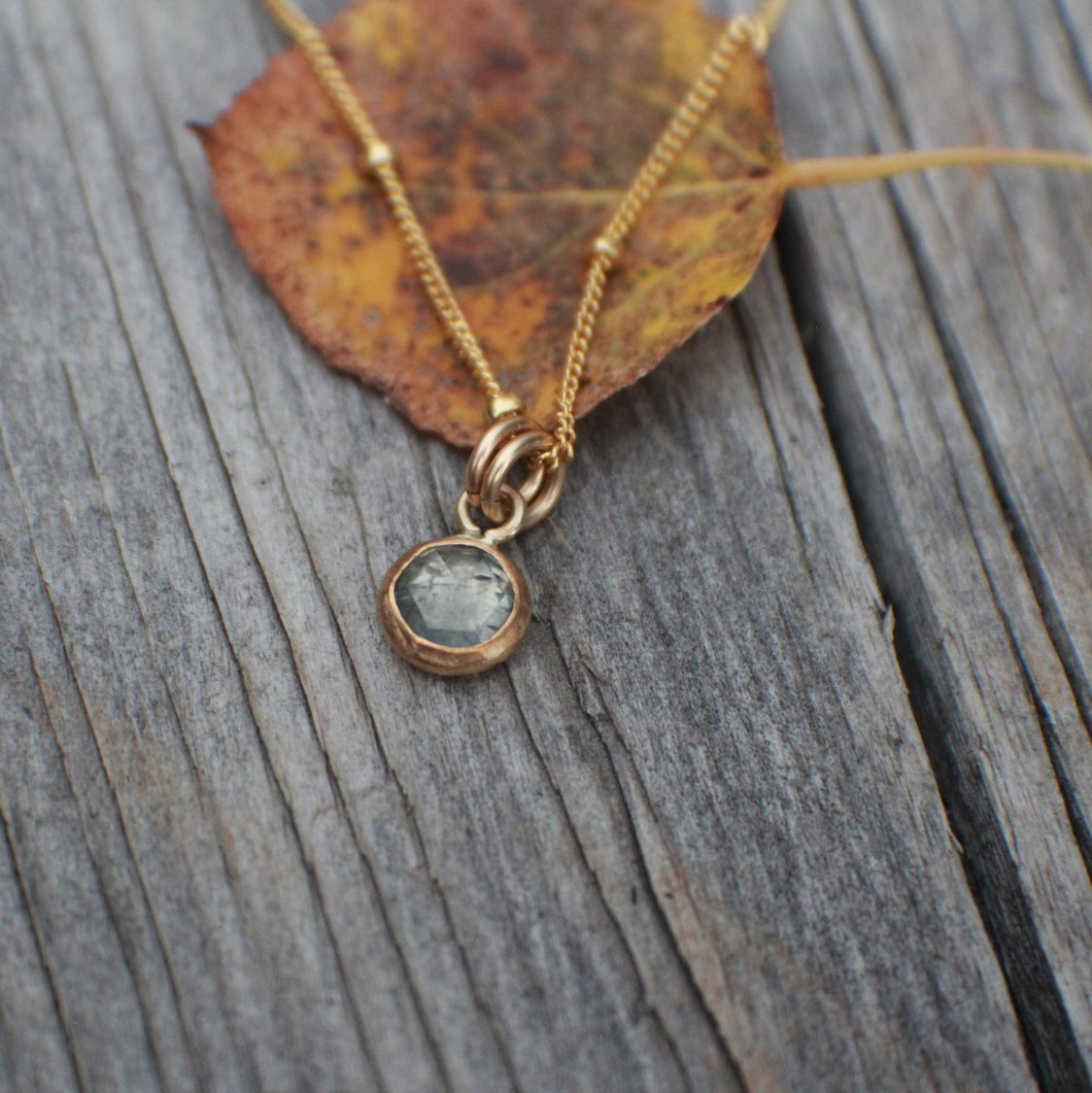 Gray Blue 6mm Rosecut Montana Sapphire Necklace in 14k Gold Fill - OOAK