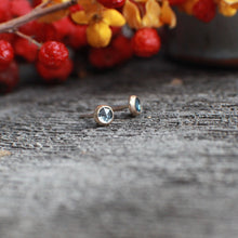 Load image into Gallery viewer, Montana Sapphire Teenies in Bright Blue, Rose Cut 4mm Stud earrings set in 14k Gold Fill
