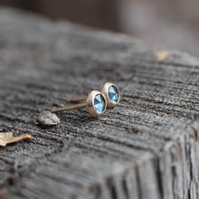 Load image into Gallery viewer, Montana Sapphire Teenies in Bright Blue, Rose Cut 4mm Stud earrings set in 14k Gold Fill
