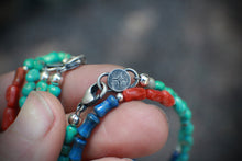 Load image into Gallery viewer, Just Add Sun:  A Coral, Turquoise, and Lapis Lazuli bracelet in Sterling Silver
