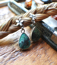 Load image into Gallery viewer, Small Plumeria Earrings in Opal Wood #4 with droplet stone
