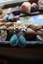 Load image into Gallery viewer, Small Plumeria Earrings in Opal Wood #4 with droplet stone

