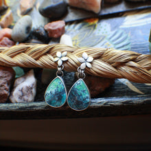 Load image into Gallery viewer, Small Plumeria Earrings in Opal Wood #4 with droplet stone
