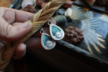 Load image into Gallery viewer, Small Plumeria Earrings in Opal Wood #4 with droplet stone
