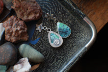 Load image into Gallery viewer, Small Plumeria Earrings in Opal Wood #4 with droplet stone
