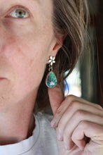Load image into Gallery viewer, Small Plumeria Earrings in Opal Wood #4 with droplet stone
