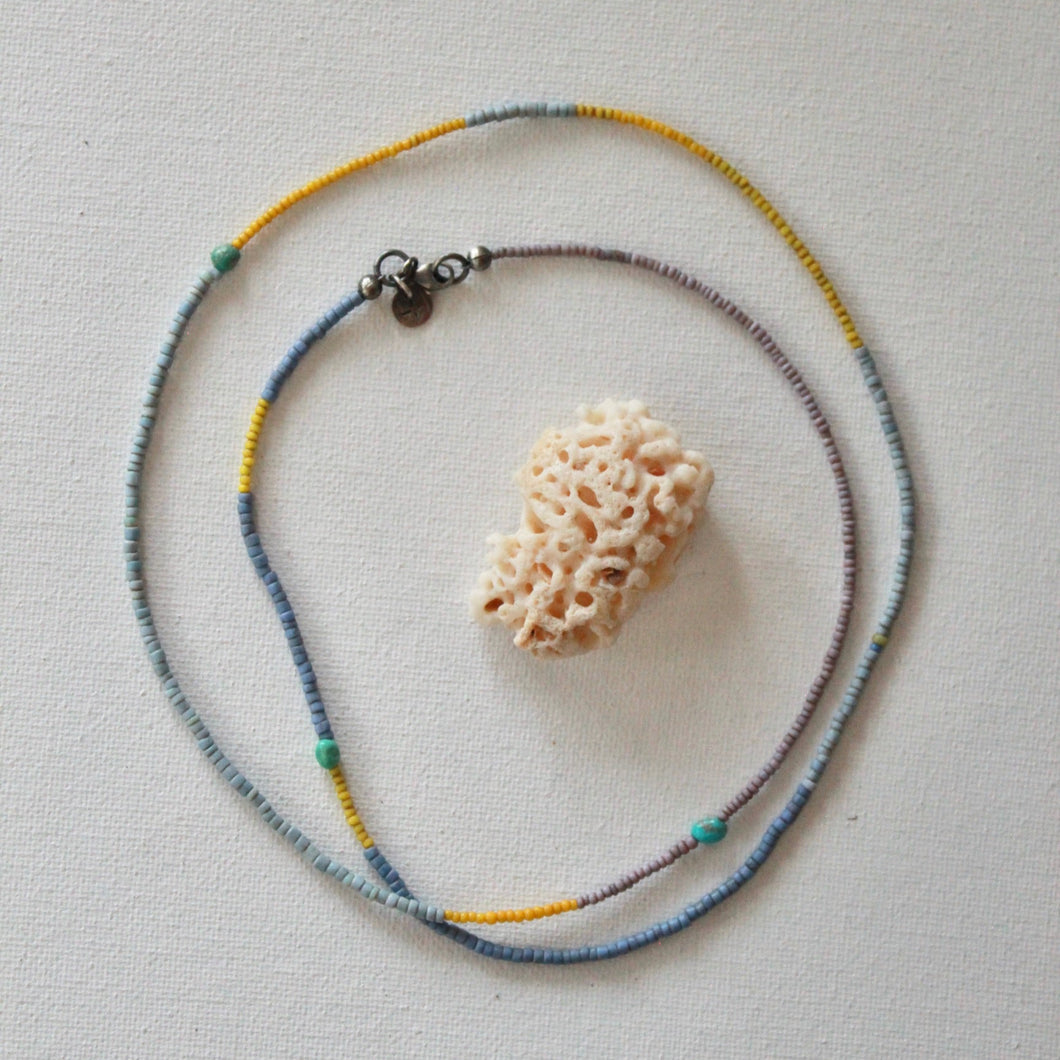 Beach Babe bead strand - Periwinkle blue purples and Yellow with Turquoise!