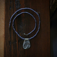 Load image into Gallery viewer, Jungles we once knew: Reclaimed &amp; Sand Cast Sterling Pendant with Dusty Violet African Beads
