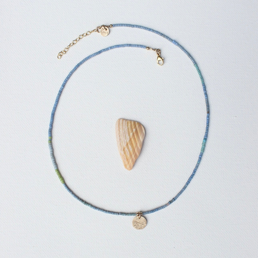 Beach Babe beaded Tiny Spark Necklace in 14k Gold Fill - Light Blue & Green!