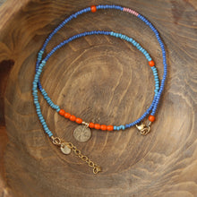 Load image into Gallery viewer, Beach Babe beaded Tiny Spark Necklace in 14k Gold Fill -Sky Blue, Hot Orange, Pink, &amp; Periwinkle!
