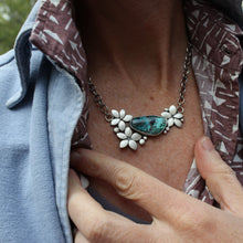 Load image into Gallery viewer, Plumeria Necklace with Shattuckite in Chrysocolla - OOAK
