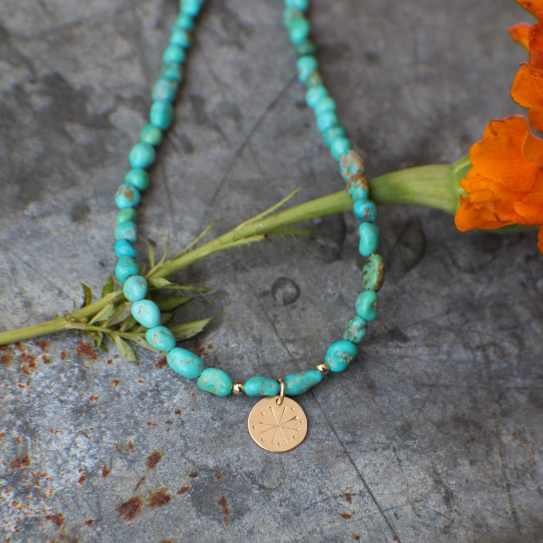 Emerald Valley Nugget Turquoise Necklace with 14k Gold Fill Tiny Spark