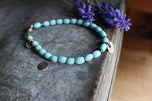 Load image into Gallery viewer, Bohemian Beaded SINGLE: 7.75" Tiny Coin Charm with Light Blue African Beads!
