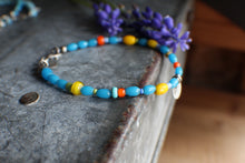 Load image into Gallery viewer, Bohemian Beaded SINGLE: 7.25" Tiny Coin Charm with Yellow &amp; Blue African Beads!
