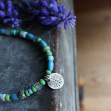 Load image into Gallery viewer, Bohemian Beaded SINGLE: 7.25" Tiny Spark Charm with Aquamarine &amp; apple greens!
