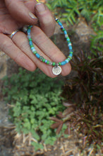 Load image into Gallery viewer, Bohemian Beaded SINGLE: 7.25" Tiny Spark Charm with Aquamarine &amp; apple greens!
