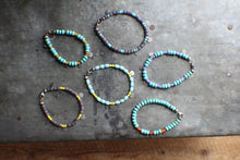 Load image into Gallery viewer, Bohemian Beaded 3-Coin Bracelet - 7.5" Turquoise Rondelle and blue stripes, OOAK!
