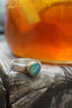 Load image into Gallery viewer, Size 6.75 Bisbee Turquoise Ring in 18k Gold &amp; Sterling Silver
