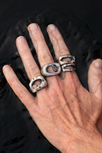 Load image into Gallery viewer, In Deep - Cavern ring size 7 - Lost Wax Carved with Gray Green rosecut Montana Sapphire &amp; 14k pebble
