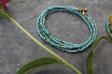 Load image into Gallery viewer, Summer&#39;s Gold Wrap Bracelet with Tiny Coin Turquoise - in Lightest Blue
