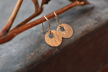 Load image into Gallery viewer, Tiny Gold Coin Earrings, 14k Gold Fill Harbinger of Joy Charms
