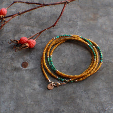Load image into Gallery viewer, Summer&#39;s Gold Wrap Bracelet with Tiny Coin Turquoise - in Mustard Yellow
