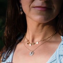 Load image into Gallery viewer, Soleil Coin Necklace in Turquoise- 14k Gold Fill &amp; Nugget Turquoise charm
