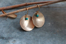 Load image into Gallery viewer, Golden Dip Earrings, 14k gold fill scoop earrings with Turquoise charm
