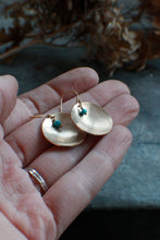 Load image into Gallery viewer, Golden Dip Earrings, 14k gold fill scoop earrings with Turquoise charm
