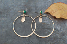 Load image into Gallery viewer, Malachite Fortuna Hoops in 14k gold fill

